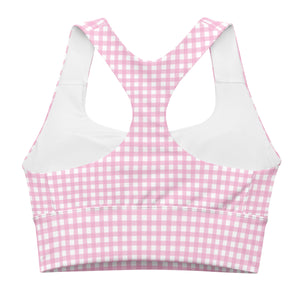 Pink Gingham Longline sports bra