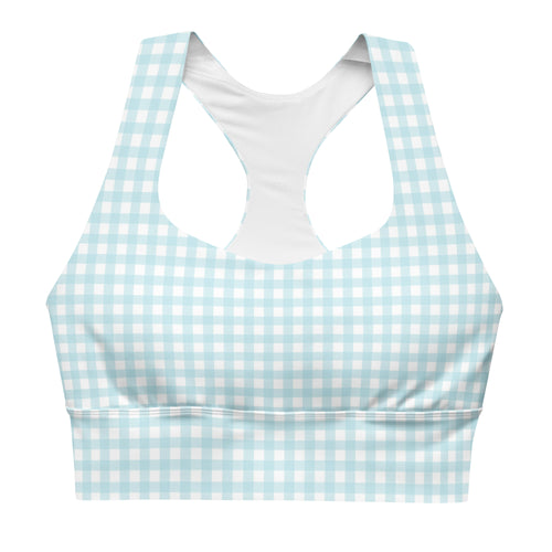 Blue Gingham Longline sports bra