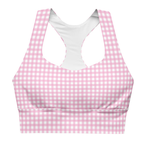Pink Gingham Longline sports bra