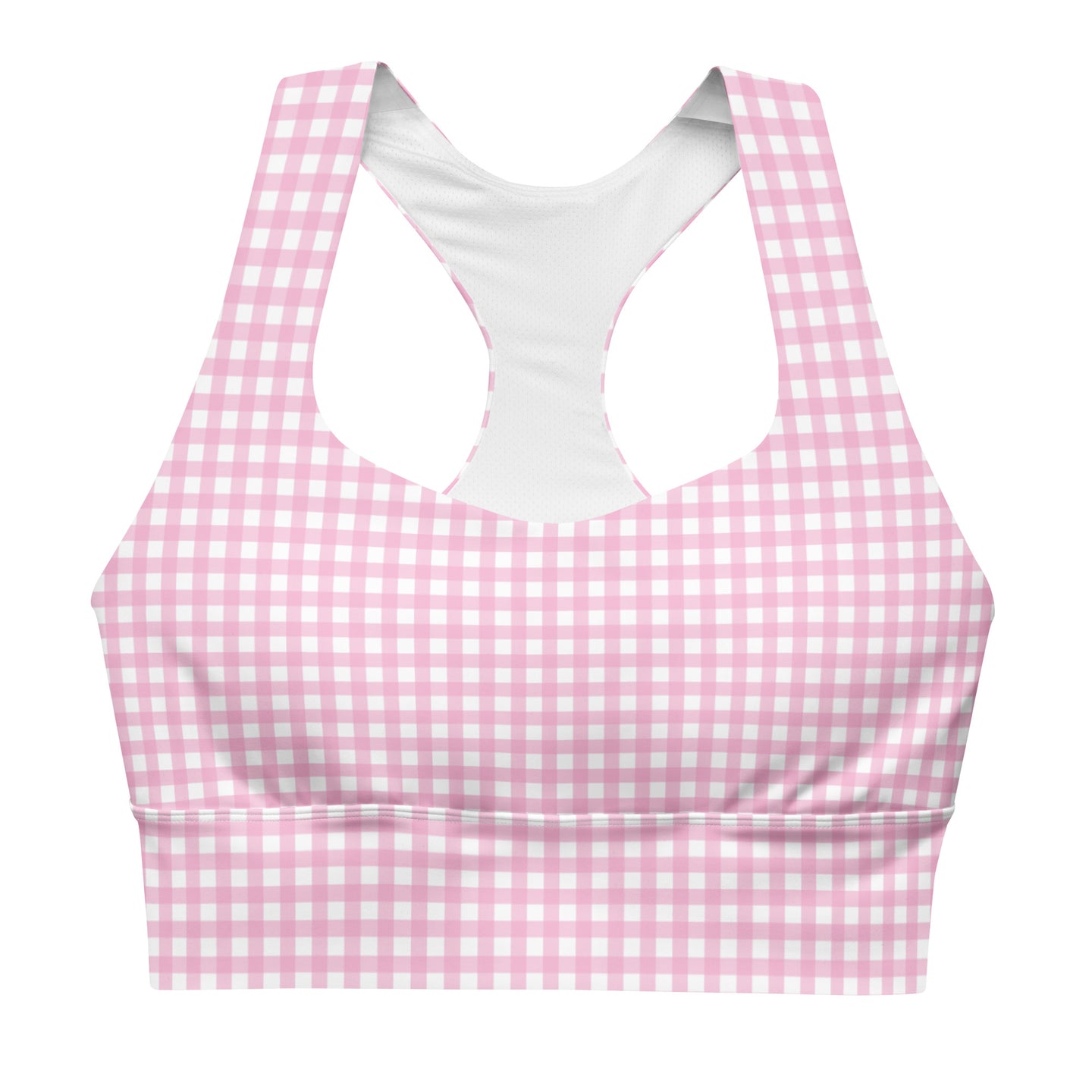 Pink Gingham Longline sports bra