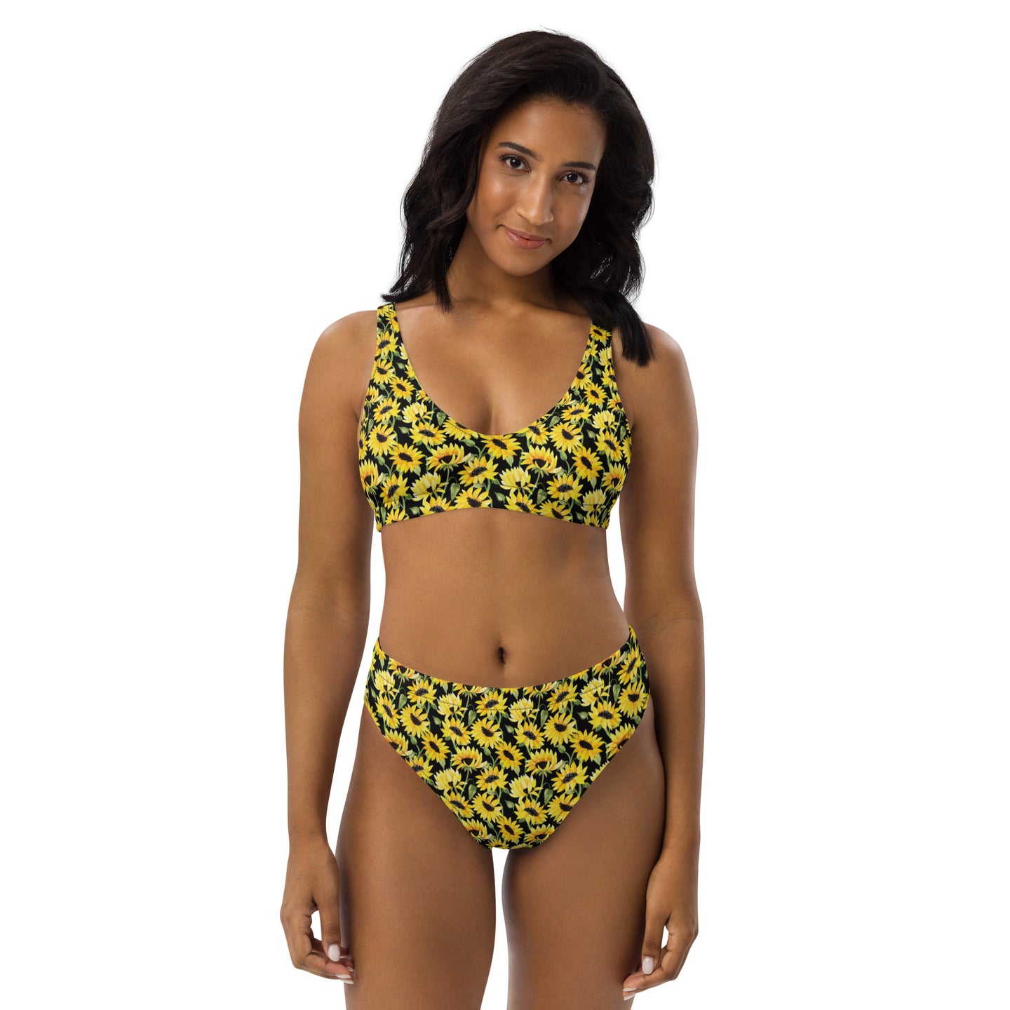 Sunflower print recycled high waisted bikini