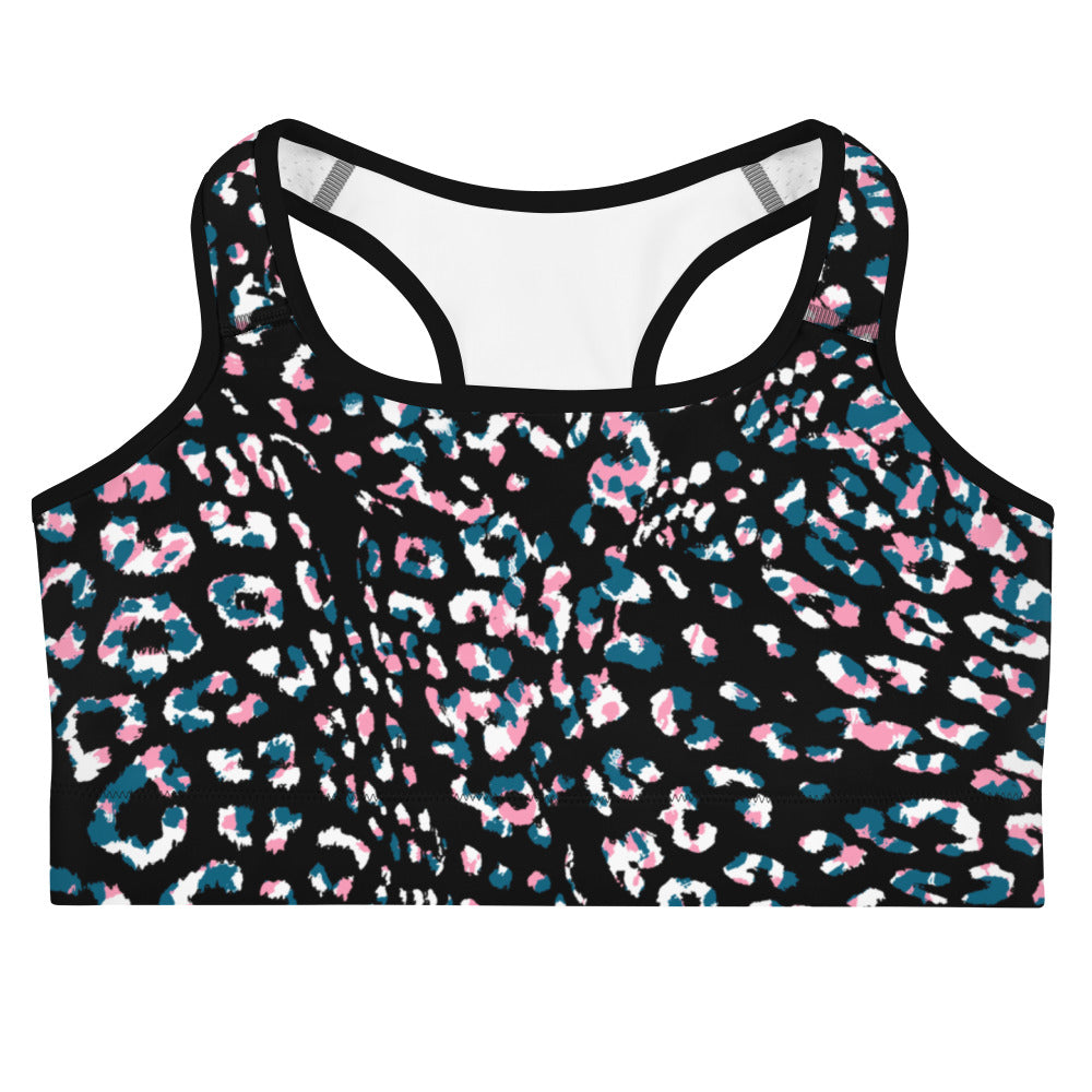 Black leopard print sports bra