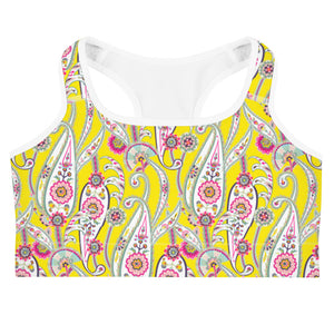 Yellow Paisley Sports Bra