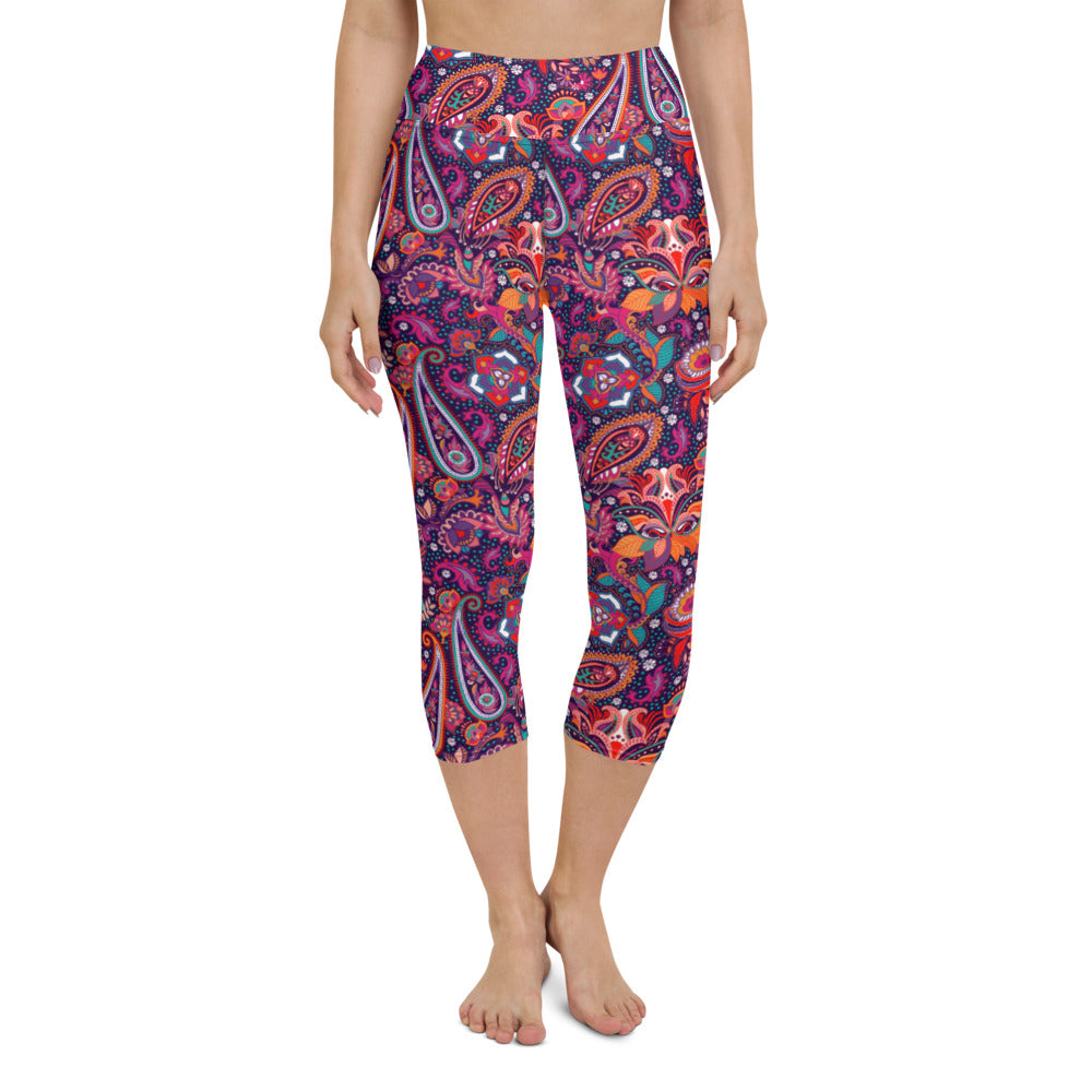 Pink Paisley High Waisted Capri Leggings