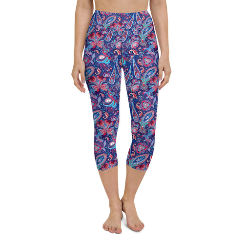 Lula Activewear Blue Paisley High Waisted Capri Leggings