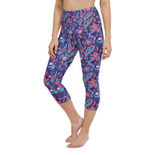 Load image into Gallery viewer, Lula Activewear Blue Paisley High Waisted Capri Leggings