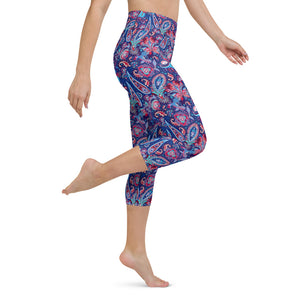 Lula Activewear Blue Paisley High Waisted Capri Leggings