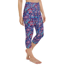 Load image into Gallery viewer, Blue Paisley High Waisted Capri Leggings