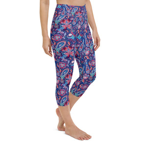 Blue Paisley High Waisted Capri Leggings