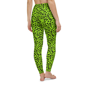 Lula Activewear Neon Green Leopard Print Yoga Leggings  Edit alt text