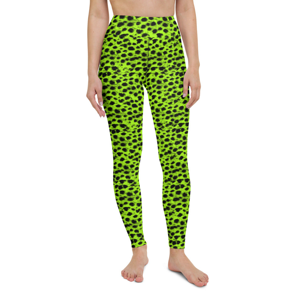 Lula Activewear Neon Green Leopard Print Yoga Leggings 