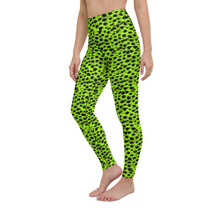 Lula Activewear Neon Green Leopard Print Yoga Leggings  Edit alt text