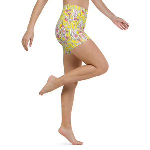 Yellow Paisley High Waisted Shorts