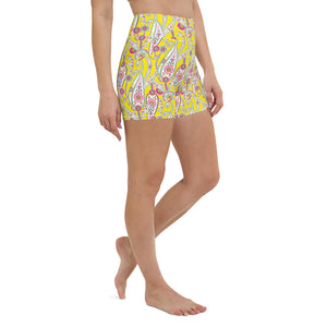 Yellow Paisley High Waisted Shorts