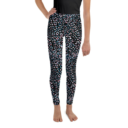 Black leopard print youth leggings