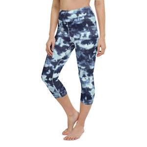 Blue tie dye high waisted capri leggings