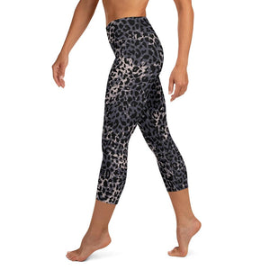 Lula Activewear Dark Leopard Print High Waisted Yoga Capri Leggings