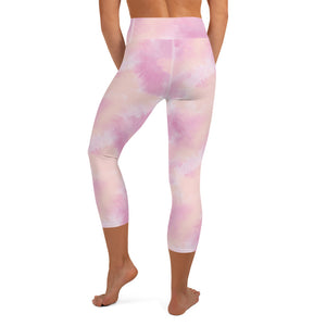 Pink tie dye high waisted yoga capri leggings