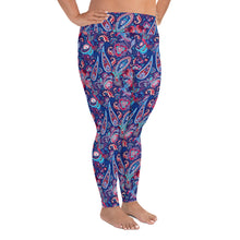 Load image into Gallery viewer, Plus size blue paisley high waisted yoga leggings