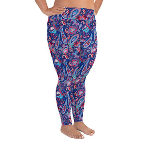 Plus size blue paisley high waisted yoga leggings