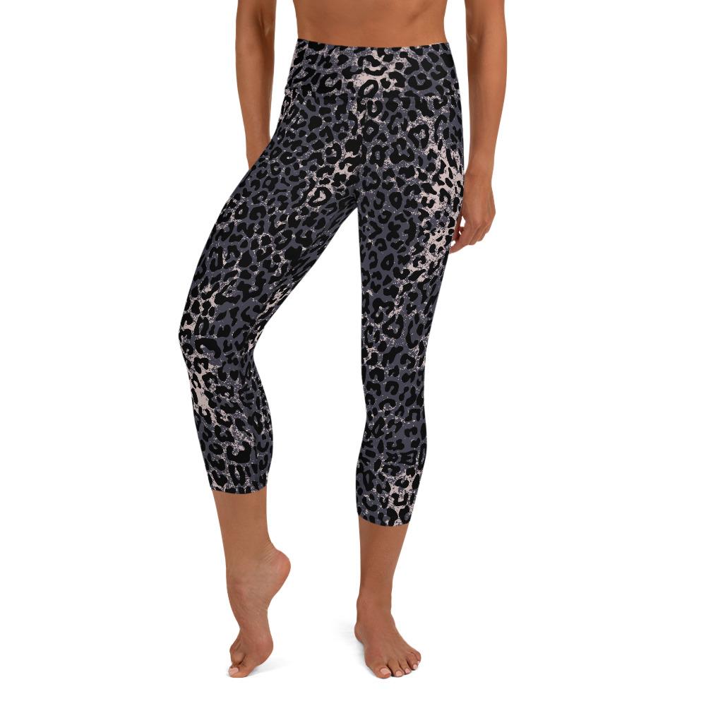 Lula Activewear Dark Leopard Print High Waisted Capri Yoga Leggings