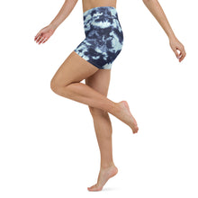 Load image into Gallery viewer, Blue tie dye high waisted biker shorts