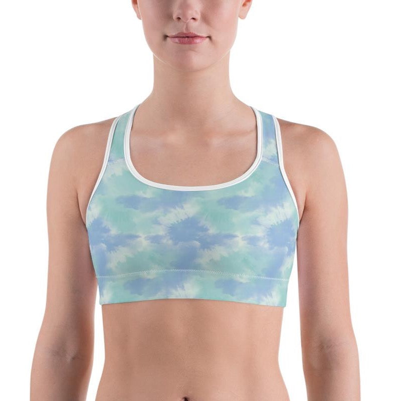 Aqua tie dye yoga bra for women