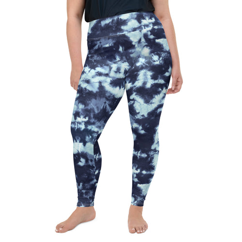 Tie dye blue plus size leggings for women
