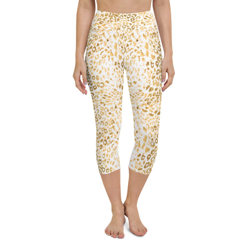 Gold Leopard Print High Waisted Capri Leggings