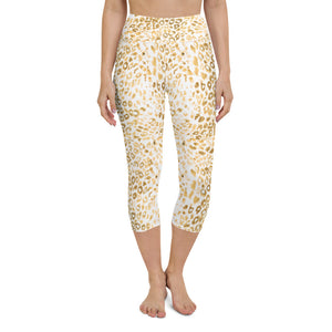 Gold Leopard Print High Waisted Capri Leggings