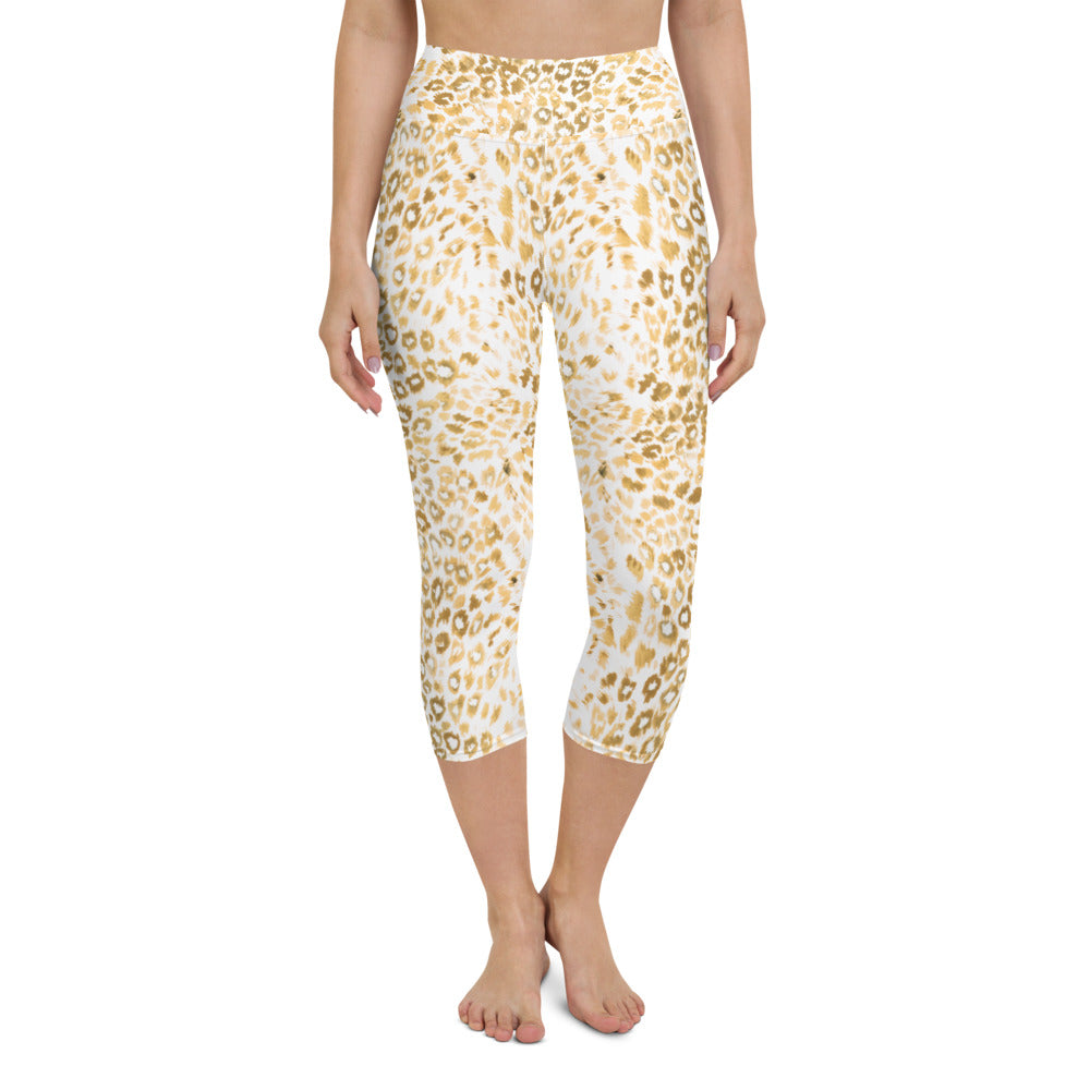 Gold Leopard Print High Waisted Capri Leggings