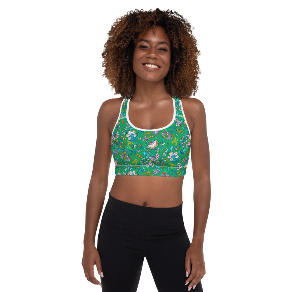 Lula Activewear Padded Green Secret Garden Print Sports Bra