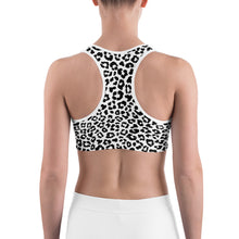 Load image into Gallery viewer, Black and white leopard print sports bra