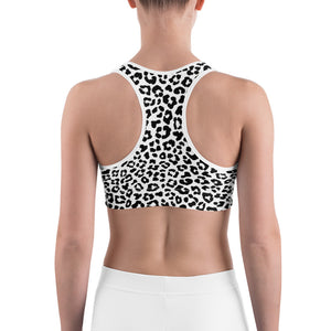 Black and white leopard print sports bra