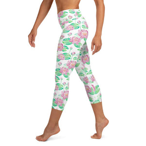 Lula Activewear White Lotus Flower High Waisted Gym Leggings