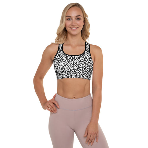 Black and white leopard print padded sports bra