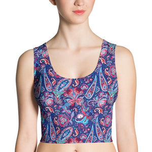 Lula Activewear Blue Paisley Fitted Crop Top