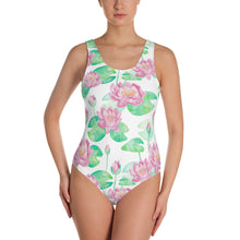 Load image into Gallery viewer, White Lotus Flower One-Piece Swimsuit