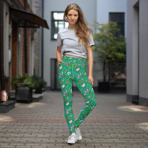 Lula Activewear Green Secret Garden High Waisted Yoga Leggings