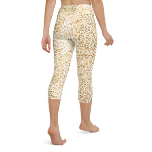 Gold Leopard Print High Waisted Capri Leggings 