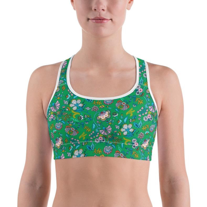 Green Secret Garden Print Sports Bra