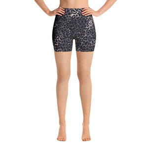 Lula Activewear dark leopard print high waisted yoga shorts