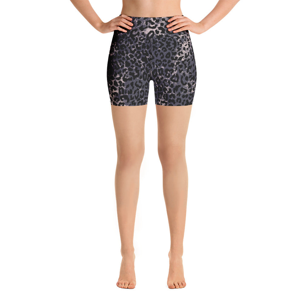 Lula Activewear dark leopard print high waisted yoga shorts