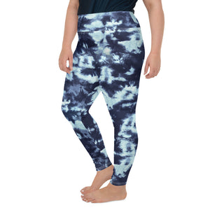 Tie dye blue plus size yoga leggings for women