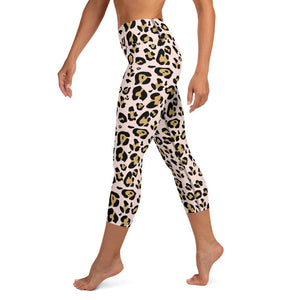 Pink Leopard Print High Waisted Gym Yoga Running Capri Leggings