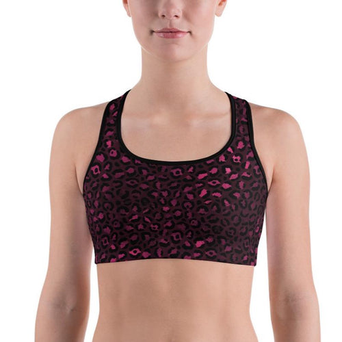 Burgundy leopard print sports bra