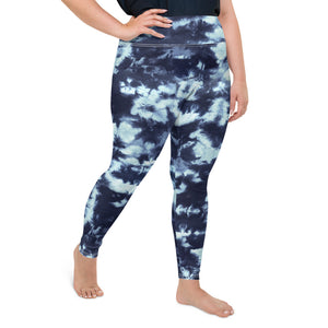 Tie dye blue plus size yoga leggings for women