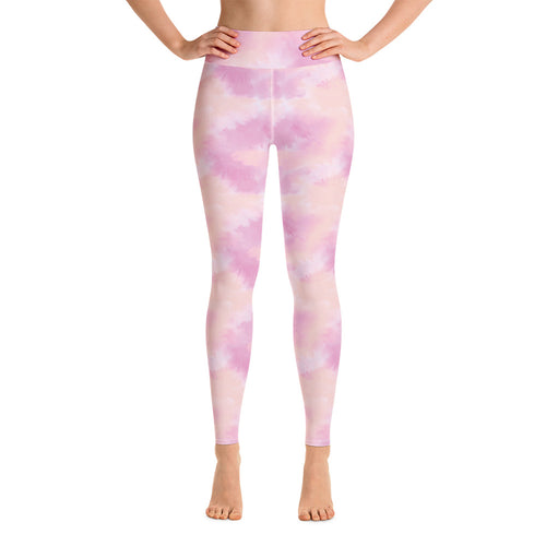 Pink tie dye high waisted yoga gym leggings tights