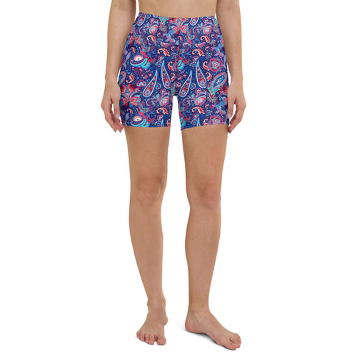 Blue Paisley High Waisted Shorts for women