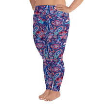 Load image into Gallery viewer, Plus size high waisted blue paisley yoga tights